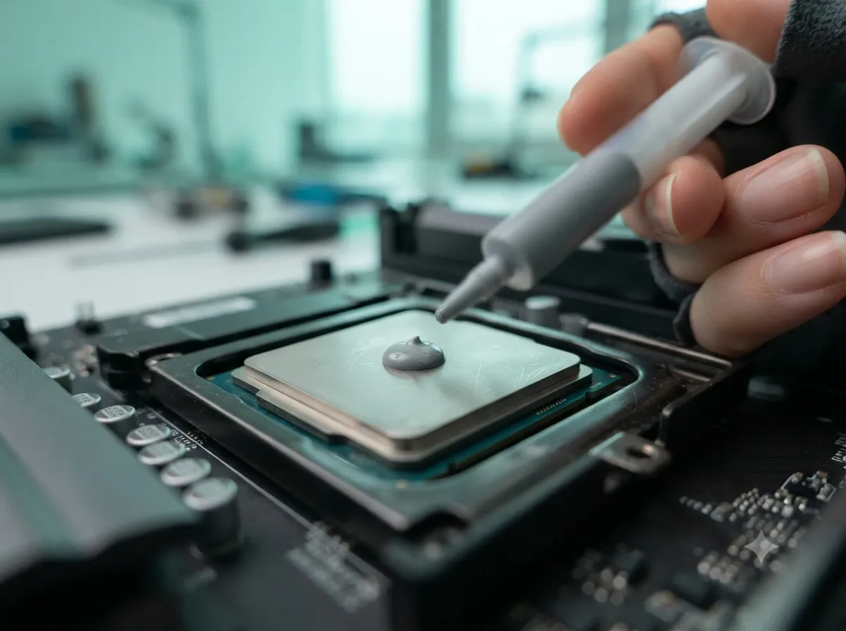 Auftragen frischer Wärmeleitpaste auf eine CPU