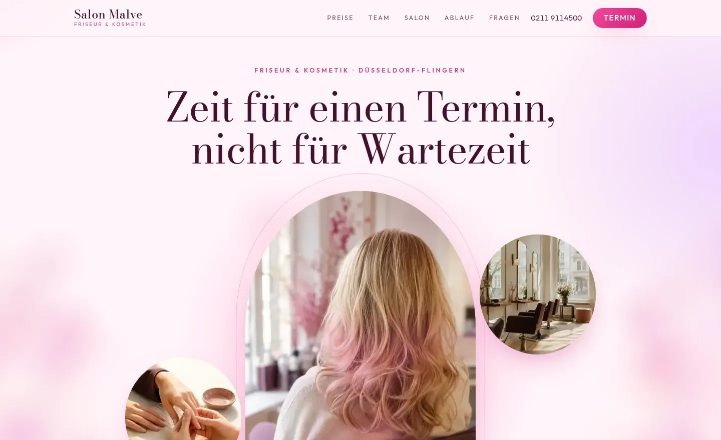 Live-Demo einer Friseur- & Kosmetik-Website von DariaTech – Startseite mit Terminanfrage