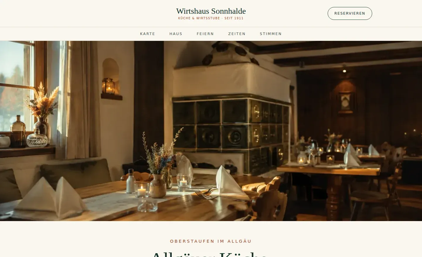 Live-Demo einer Gasthaus-Website von DariaTech – Startseite mit Reservierung