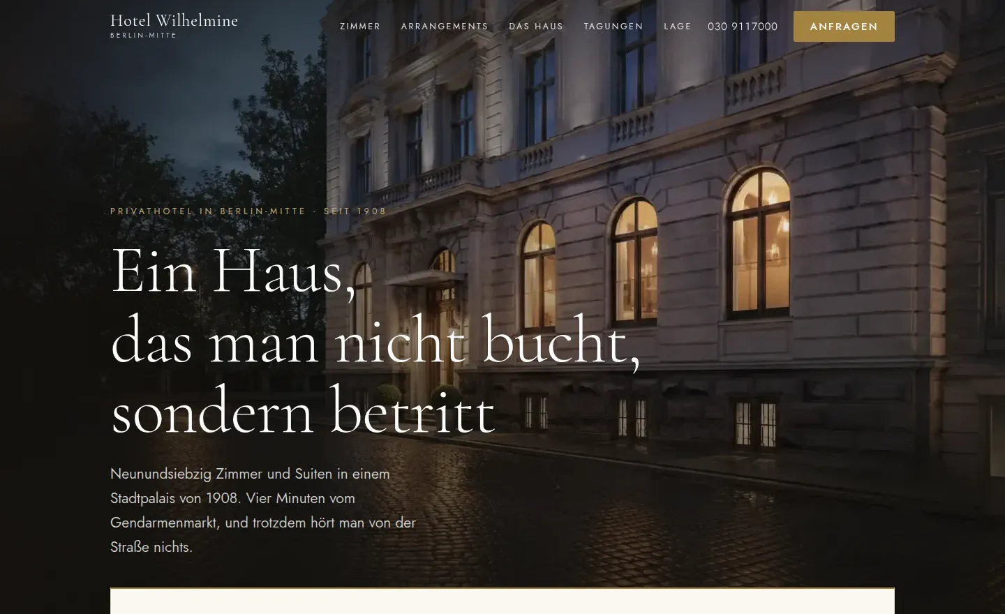 Live-Demo einer Hotel-Website von DariaTech – Startseite mit Zimmeranfrage