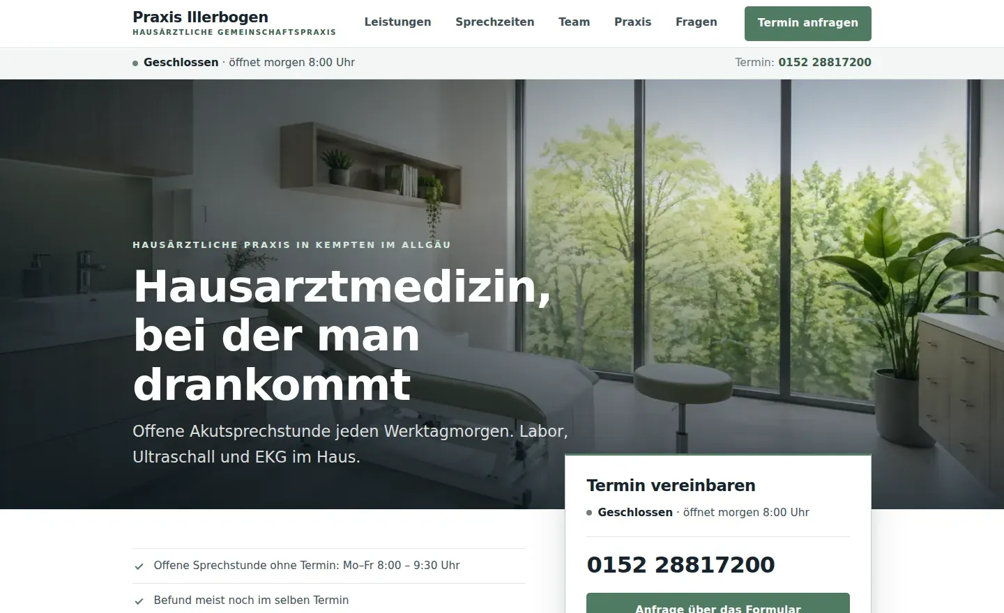 Live-Demo einer Hausarztpraxis-Website von DariaTech – Startseite mit Termin­buchung