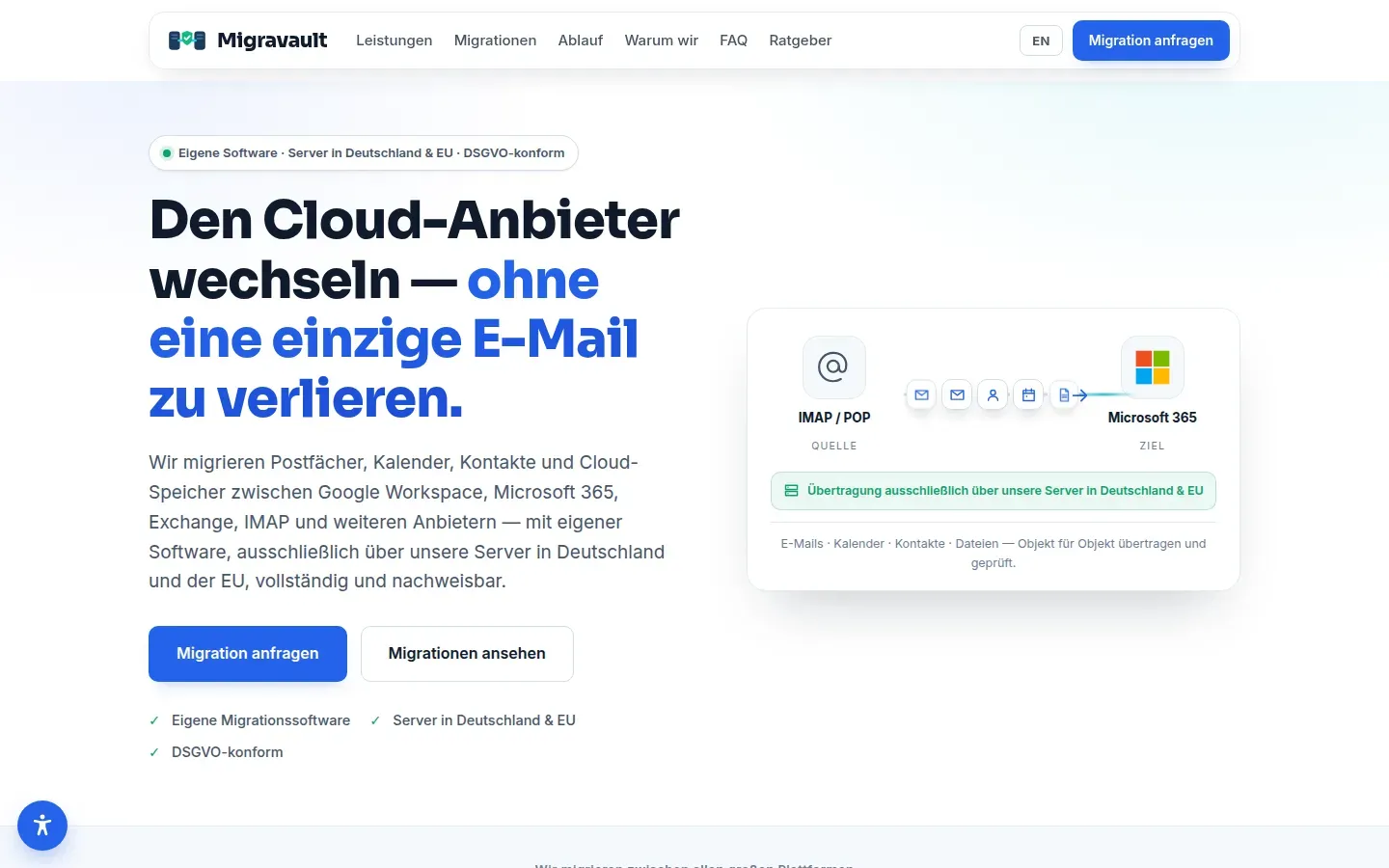 Referenz-Website Migravault – von DariaTech erstellt