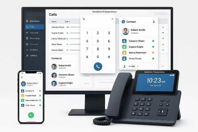 Tischtelefon, Smartphone mit Softphone App und Desktop mit Softphone APP